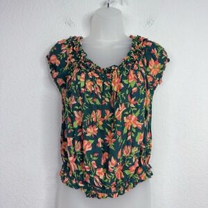 FP One Shirt Womens L Colorful‎ Floral Suki Off The Shoulder Ruffled Boho Resort